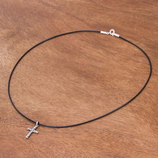 Alternate image for Artisan Crafted Thai Sterling Silver Cross Necklace with CZ Beacon Cross
