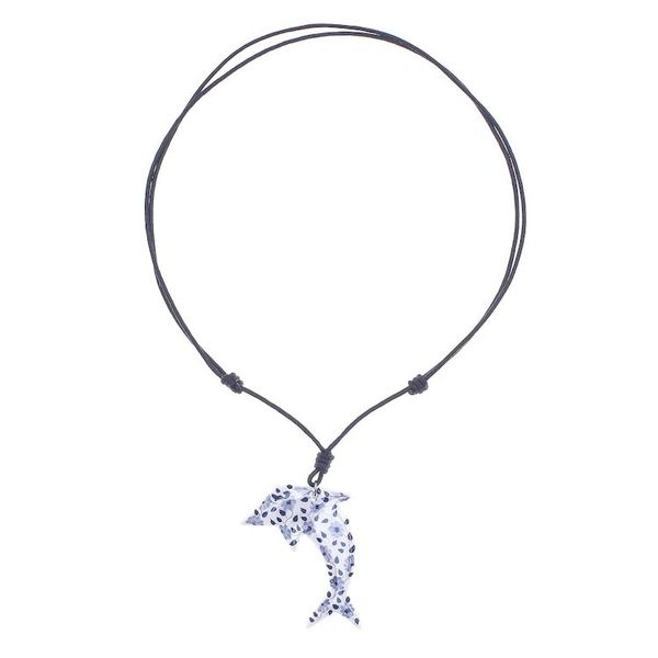 Alternate image for Ceramic Dolphin Necklace with Painted Blue Floral Motifs Blue Flower Dolphin