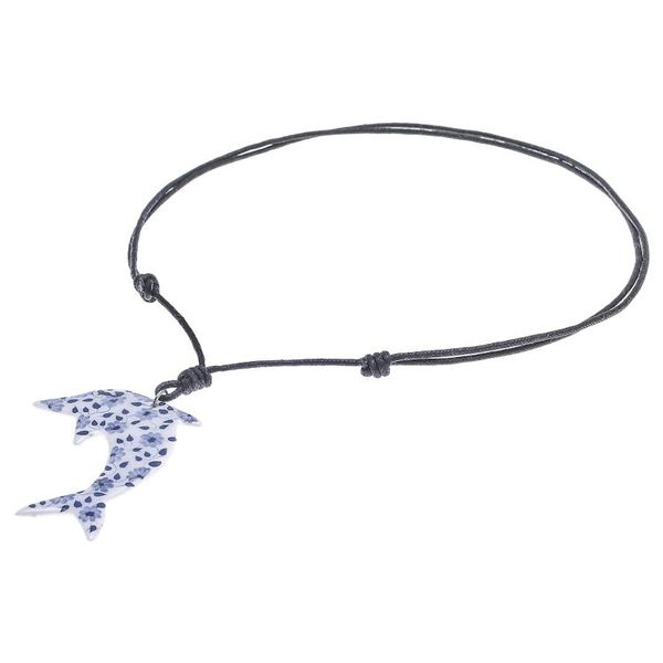 Alternate image for Ceramic Dolphin Necklace with Painted Blue Floral Motifs Blue Flower Dolphin