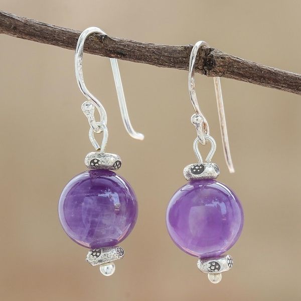 Alternate image for Amethyst Dangle Earrings from Thailand Violet Theme