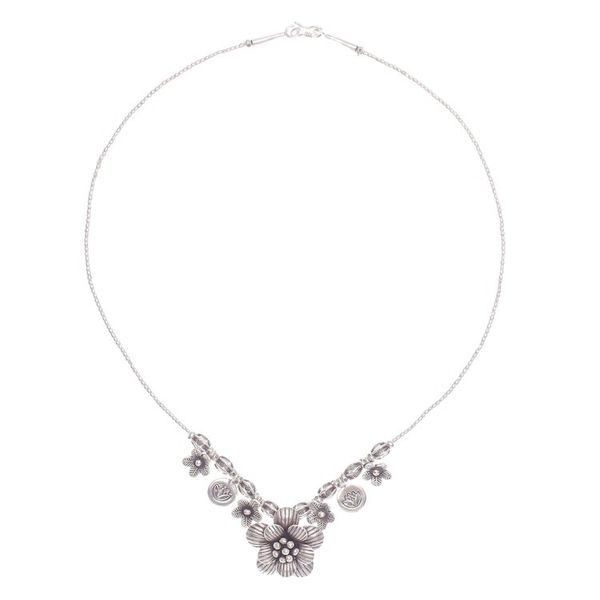 Alternate image for Hill Tribe Beaded Silver Flower Necklace Garden in Bloom