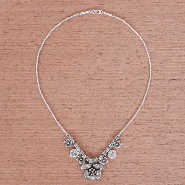Alternate image for Hill Tribe Beaded Silver Flower Necklace Garden in Bloom