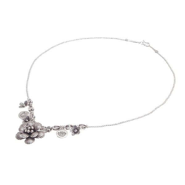 Alternate image for Hill Tribe Beaded Silver Flower Necklace Garden in Bloom