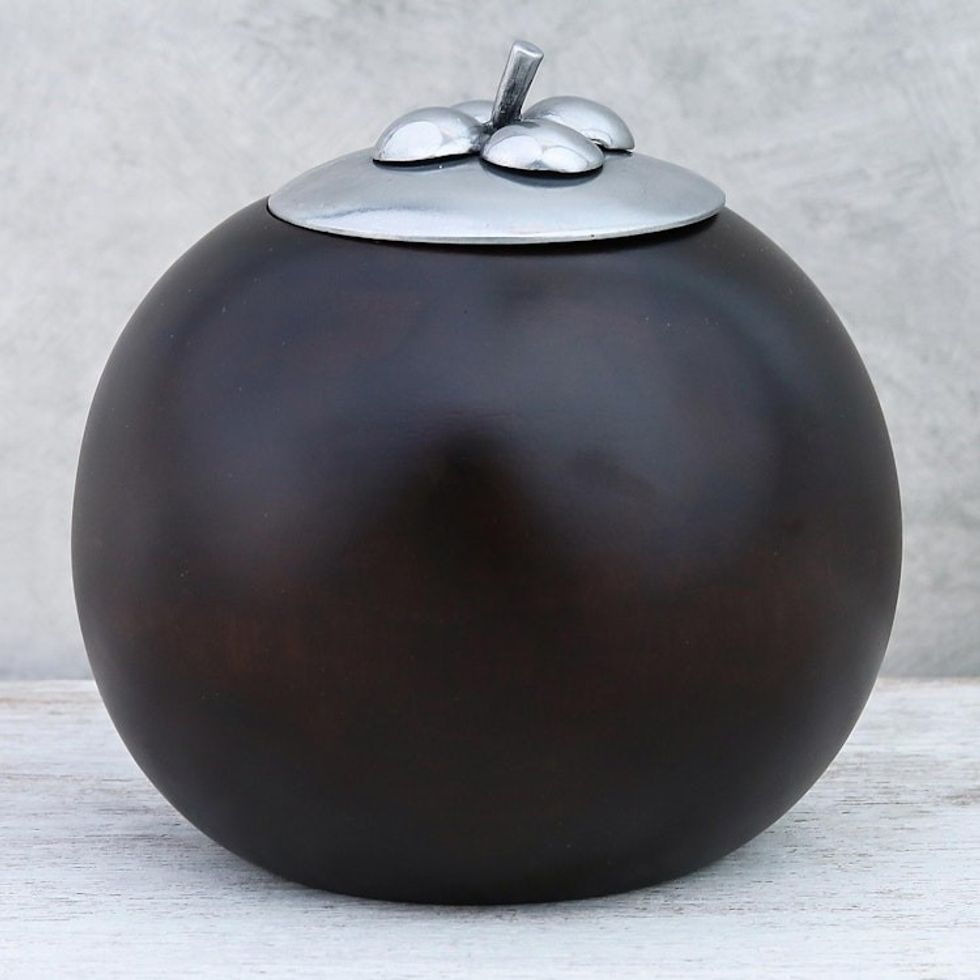 Fruit-Shaped Wood and Pewter Decorative Jar 4 in. 'The Mangosteen'