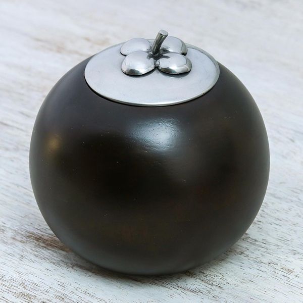 Alternate image for Fruit-Shaped Wood and Pewter Decorative Jar 4 in. The Mangosteen