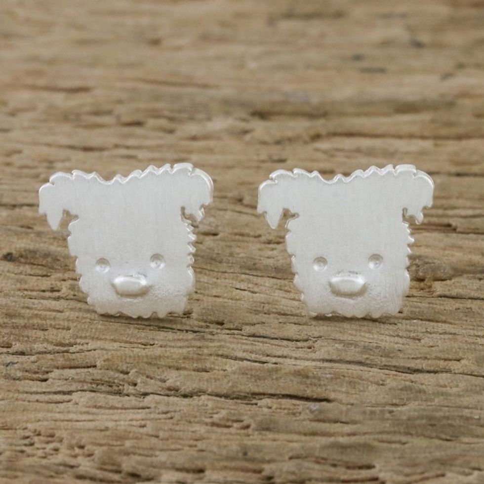 Westie Terrier Sterling Silver Stud Earrings from Thailand 'Westie'