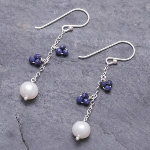 Alternate image for Lapis and Cultured Pearl Dangle Earrings Sweet Essence