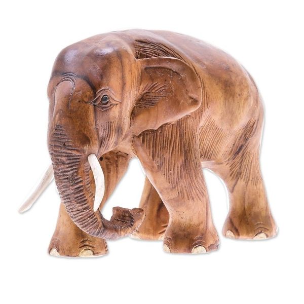 Alternate image for Hand-Carved Teak Wood Elephant Sculpture from Thailand Trip Through Nature