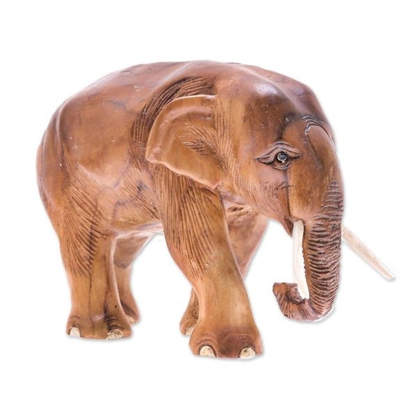 Alternate image for Hand-Carved Teak Wood Elephant Sculpture from Thailand Trip Through Nature