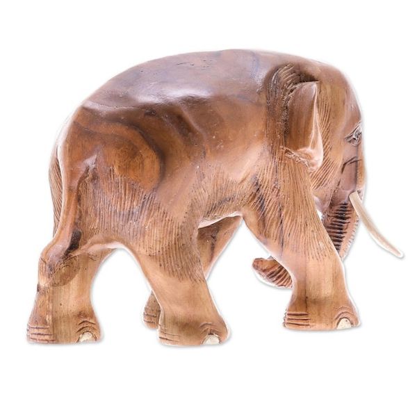 Alternate image for Hand-Carved Teak Wood Elephant Sculpture from Thailand Trip Through Nature