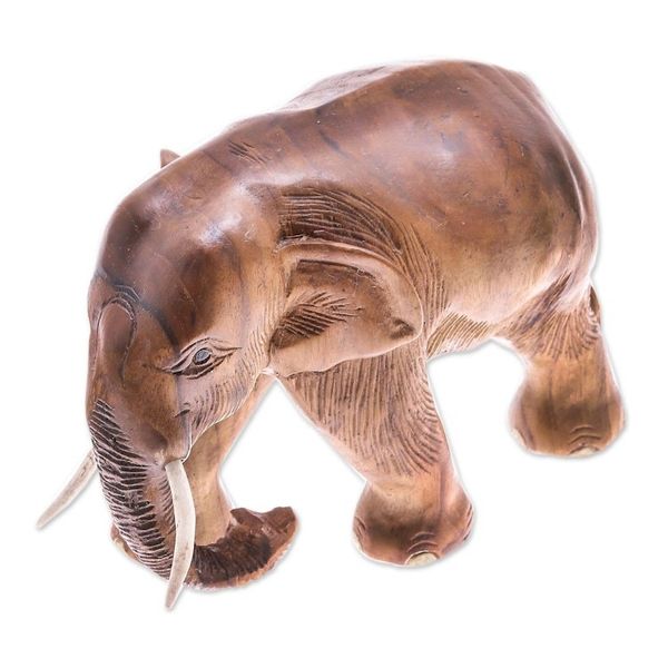Alternate image for Hand-Carved Teak Wood Elephant Sculpture from Thailand Trip Through Nature