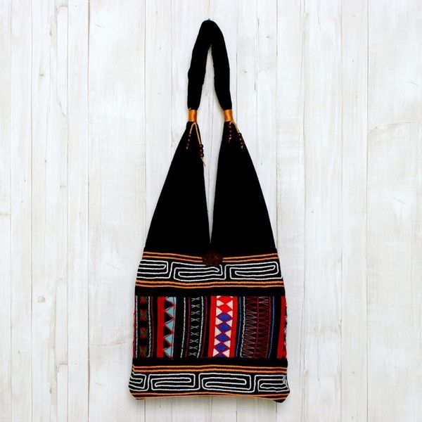 Alternate image for Thai Multicolored Cotton Shoulder Bag with Geometric Motif Mesmerizing Thai