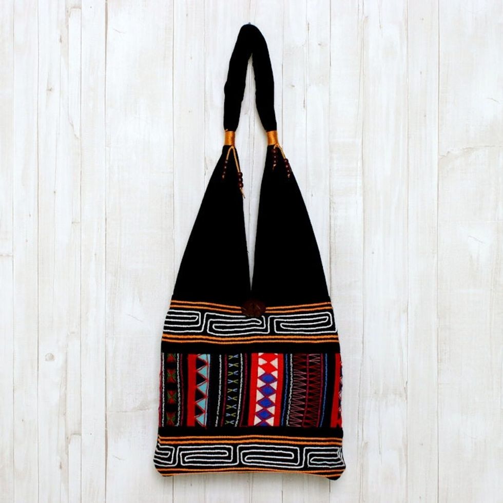 Thai Multicolored Cotton Shoulder Bag with Geometric Motif 'Mesmerizing Thai'