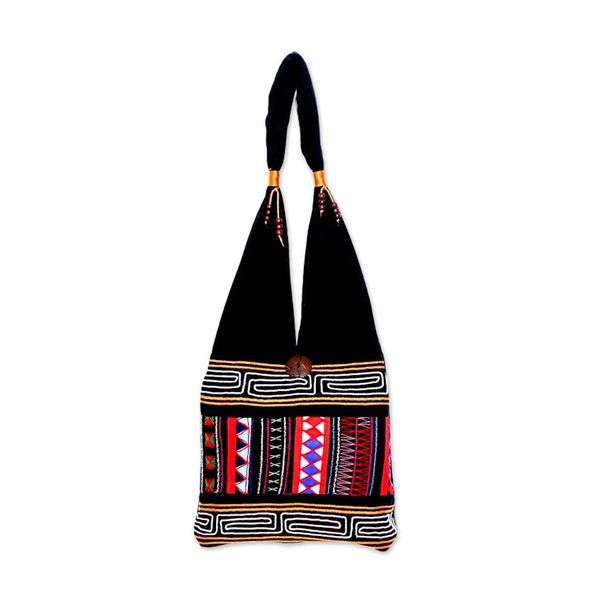 Alternate image for Thai Multicolored Cotton Shoulder Bag with Geometric Motif Mesmerizing Thai