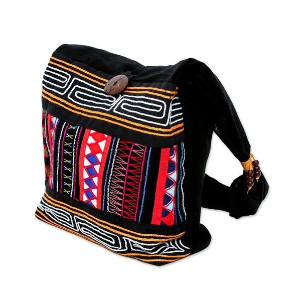 Alternate image for Thai Multicolored Cotton Shoulder Bag with Geometric Motif Mesmerizing Thai