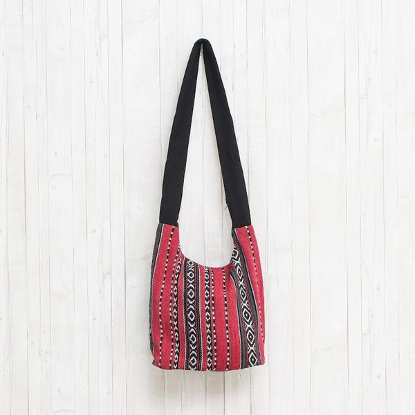 Alternate image for Red Black and White Handwoven Cotton Blend Shoulder Bag Woven Cheer
