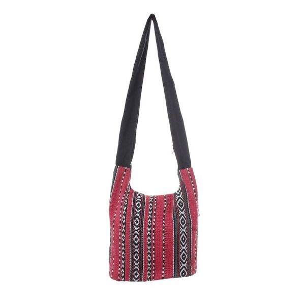 Alternate image for Red Black and White Handwoven Cotton Blend Shoulder Bag Woven Cheer