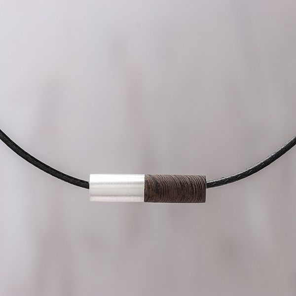 Alternate image for Mens Sterling Silver and Wood Pendant Necklace Cylindrical Balance