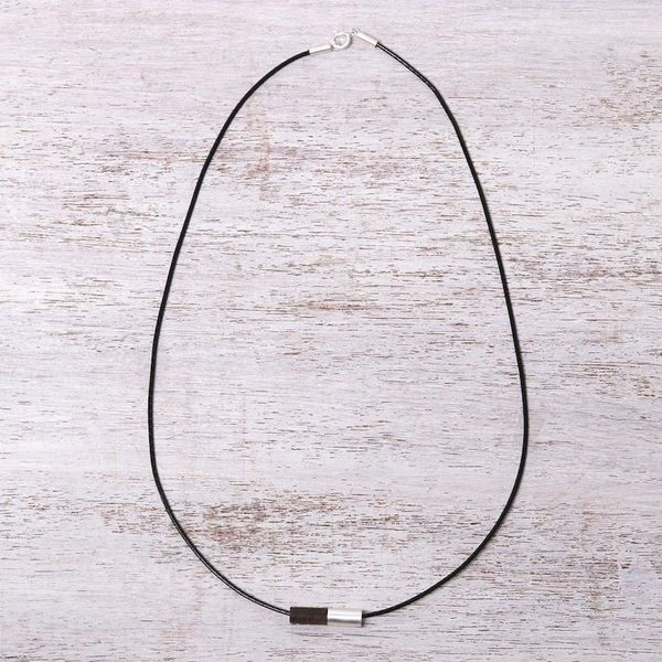 Alternate image for Mens Sterling Silver and Wood Pendant Necklace Cylindrical Balance