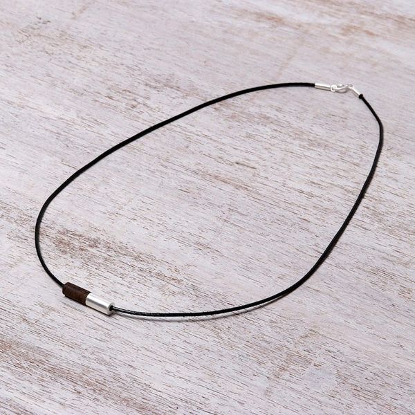Alternate image for Mens Sterling Silver and Wood Pendant Necklace Cylindrical Balance