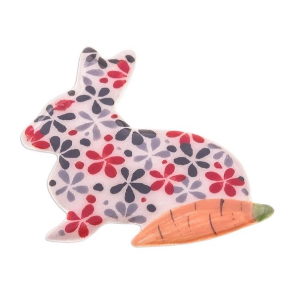 Alternate image for Floral Ceramic Rabbit Brooch Pin from Thailand Rabbit and Carrot