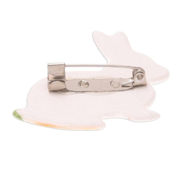 Alternate image for Floral Ceramic Rabbit Brooch Pin from Thailand Rabbit and Carrot