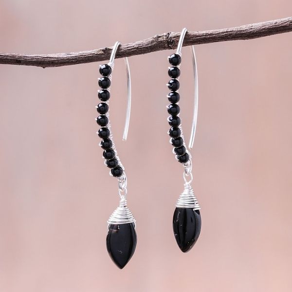 Alternate image for Dark Agate Beaded Dangle Earrings from Thailand Dark Elixir