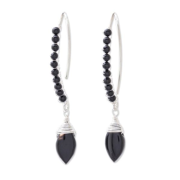Alternate image for Dark Agate Beaded Dangle Earrings from Thailand Dark Elixir