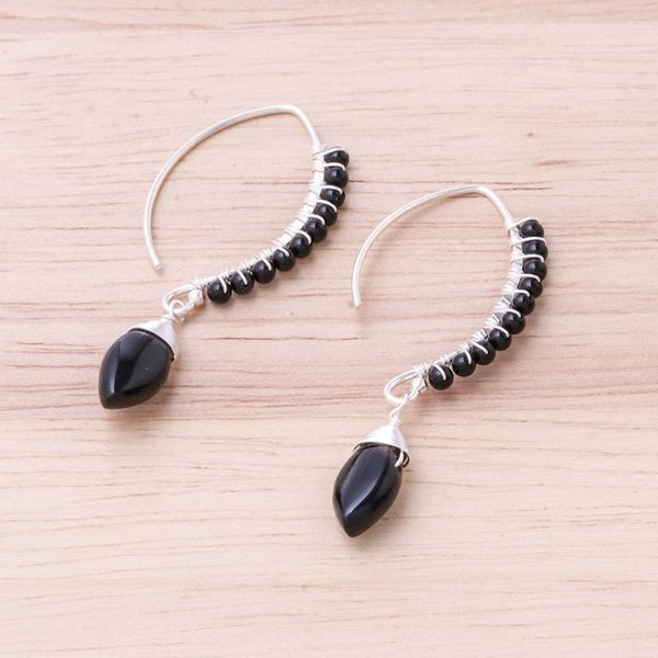 Alternate image for Dark Agate Beaded Dangle Earrings from Thailand Dark Elixir