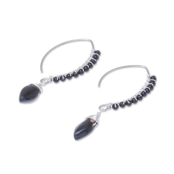 Alternate image for Dark Agate Beaded Dangle Earrings from Thailand Dark Elixir