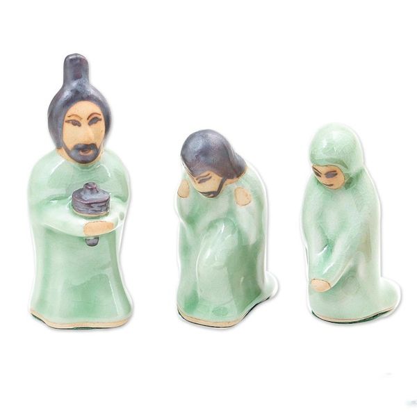 Alternate image for Celadon Ceramic Nativity Scene from Thailand 10 Piece Nativity of Love