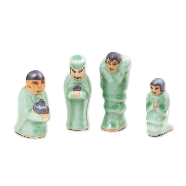 Alternate image for Celadon Ceramic Nativity Scene from Thailand 10 Piece Nativity of Love