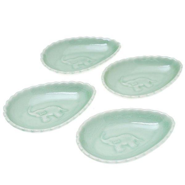 Alternate image for Elephant-Themed Celadon Ceramic Condiment Bowls Set of 4 Elephant Eggs