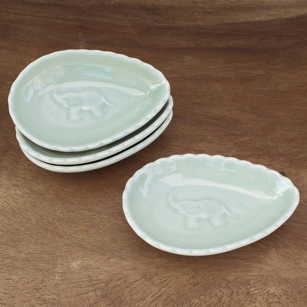 Alternate image for Elephant-Themed Celadon Ceramic Condiment Bowls Set of 4 Elephant Eggs