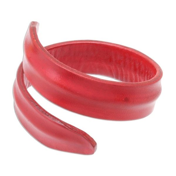Alternate image for Modern Leather Wrap Bracelet in Red from Thailand Simple Caress in Red