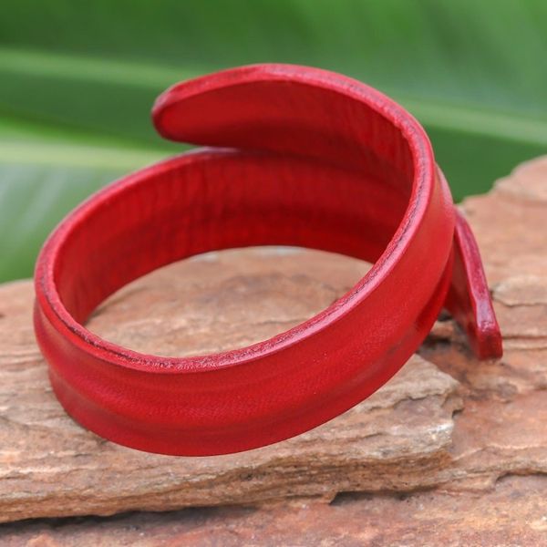 Alternate image for Modern Leather Wrap Bracelet in Red from Thailand Simple Caress in Red