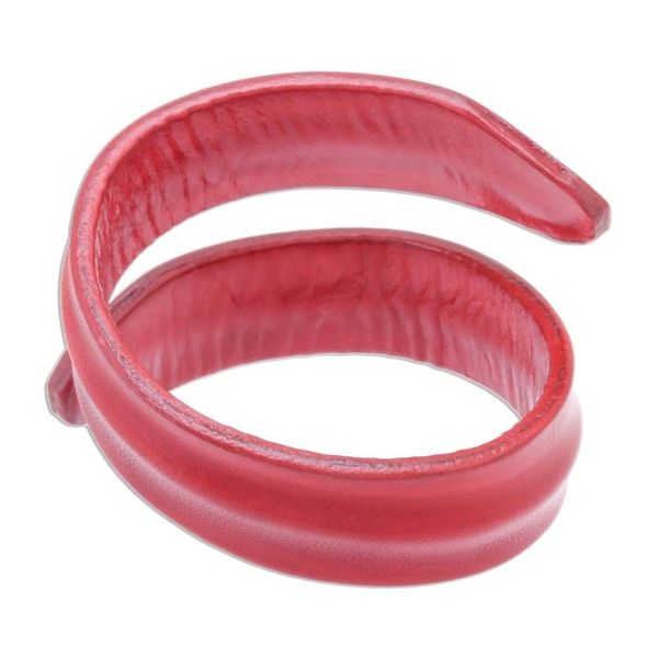 Alternate image for Modern Leather Wrap Bracelet in Red from Thailand Simple Caress in Red