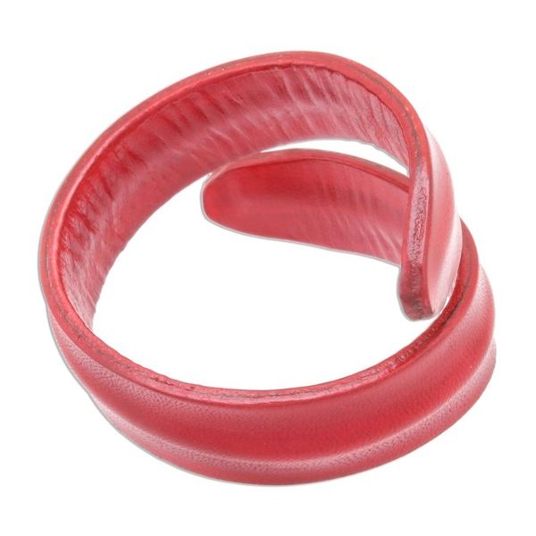 Alternate image for Modern Leather Wrap Bracelet in Red from Thailand Simple Caress in Red