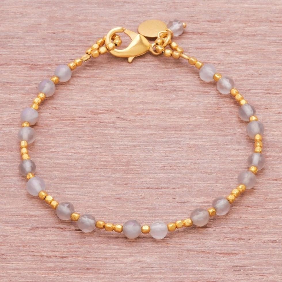 Brass and Grey-White Faceted Agate Bead Charm Bracelet 'Captured Clouds'