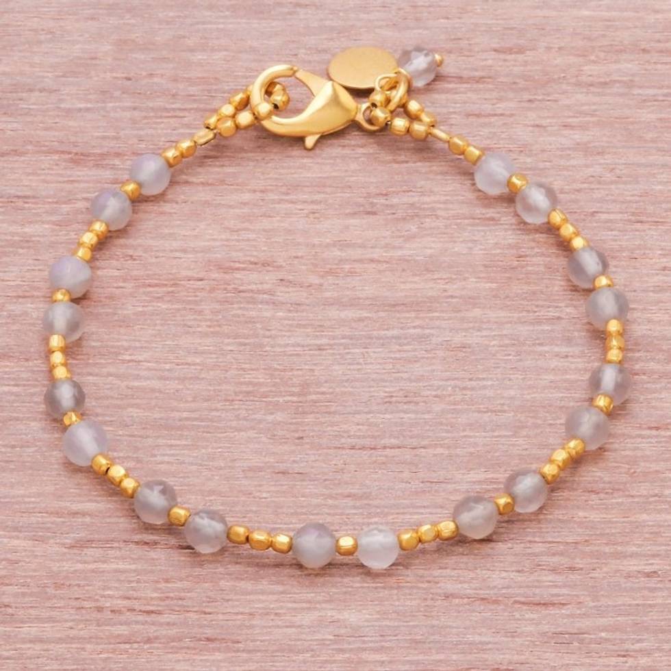 Brass and Grey-White Faceted Agate Bead Charm Bracelet 'Captured Clouds'