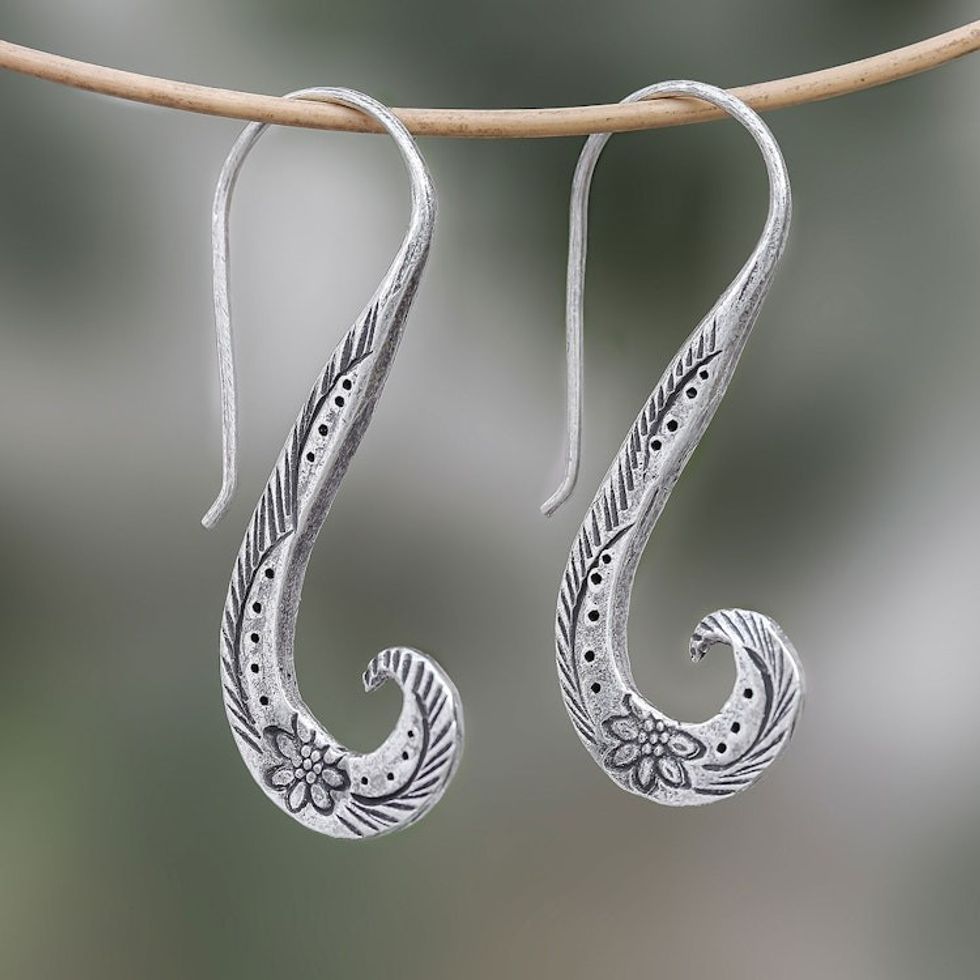 Floral Karen Silver Drop Earrings from Thailand 'Windy Spring'