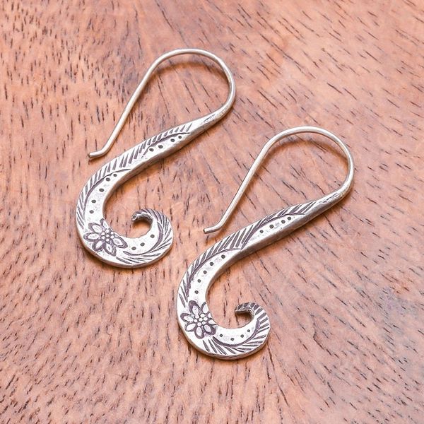 Alternate image for Floral Karen Silver Drop Earrings from Thailand Windy Spring
