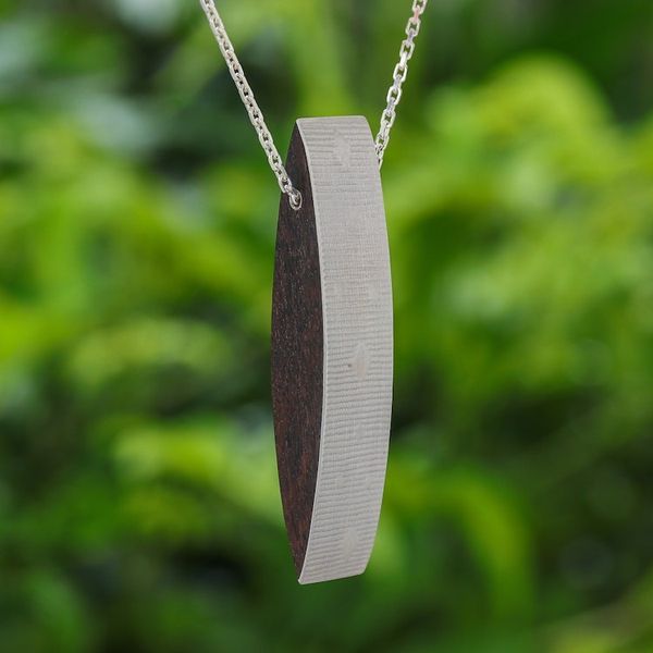 Alternate image for Sterling Silver and Wood Pendant Necklace 2.9 In. Modern Sliver