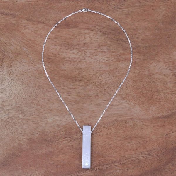 Alternate image for Sterling Silver and Wood Pendant Necklace 2.9 In. Modern Sliver
