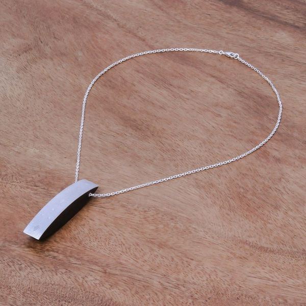 Alternate image for Sterling Silver and Wood Pendant Necklace 2.9 In. Modern Sliver