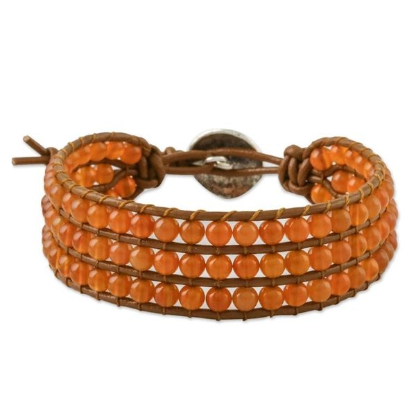 Alternate image for Carnelian Bead and Karen Silver Button Wristband Bracelet Sunlit Dawn