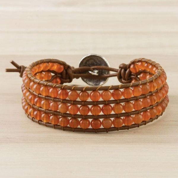 Alternate image for Carnelian Bead and Karen Silver Button Wristband Bracelet Sunlit Dawn