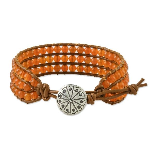 Alternate image for Carnelian Bead and Karen Silver Button Wristband Bracelet Sunlit Dawn