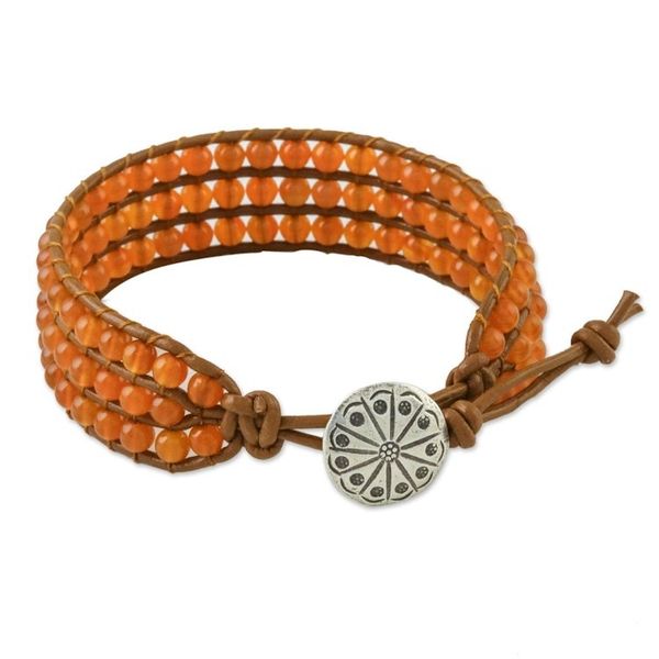 Alternate image for Carnelian Bead and Karen Silver Button Wristband Bracelet Sunlit Dawn