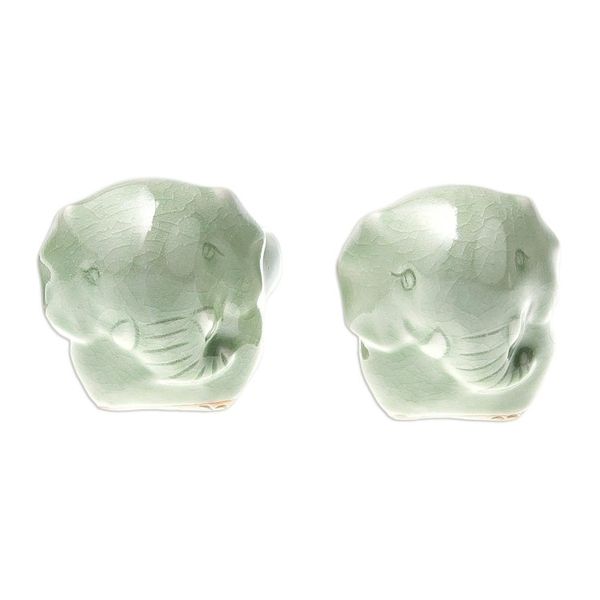 Alternate image for Celadon Ceramic Elephant Egg Cups from Thailand Pair Elephant Sisters
